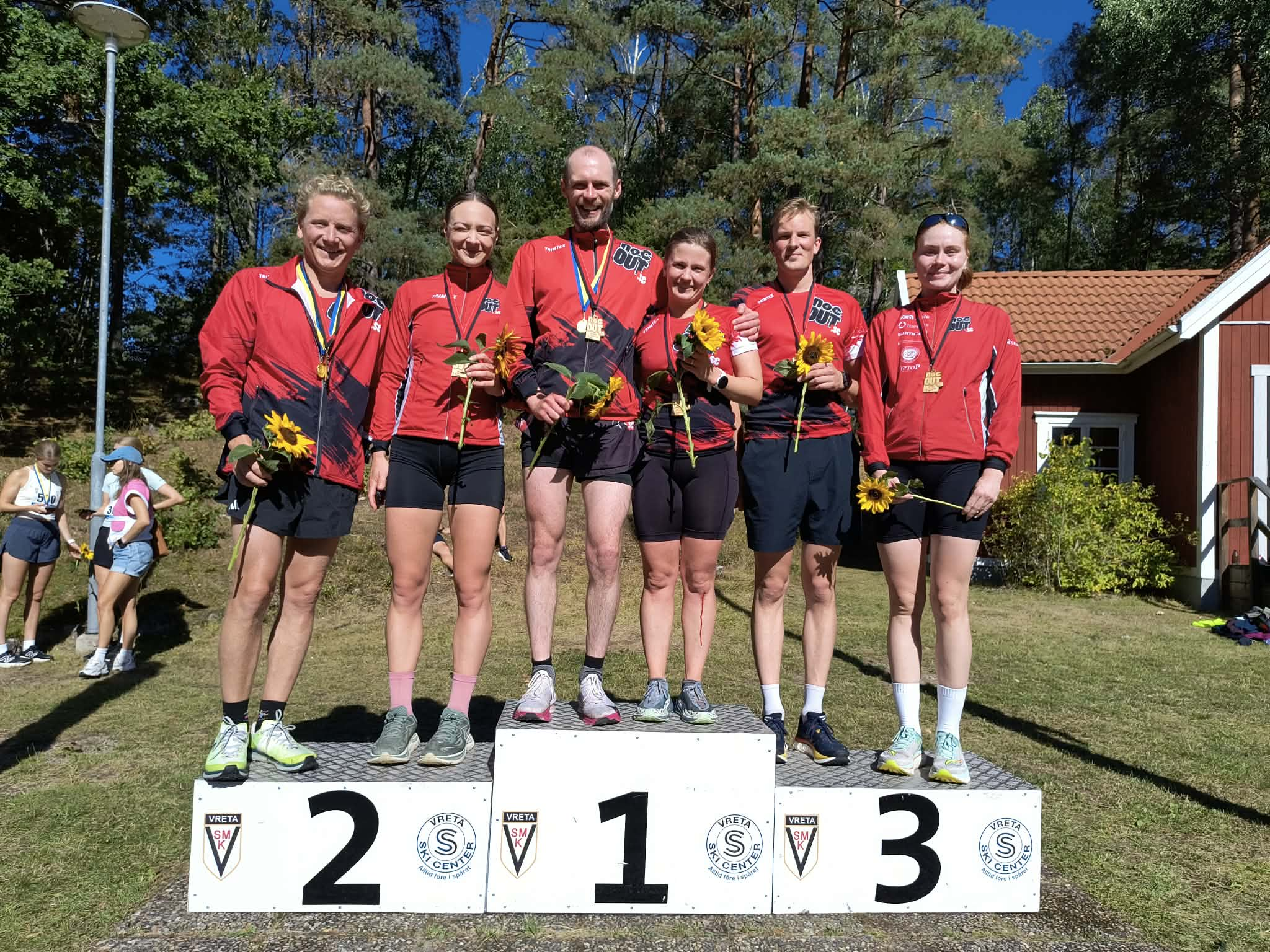 Prispallen på terräng-KM 2026. Henrik Tördal, Johanna Brodin, Henric Fröberg, Annelie Westerberg, Gabriel Segergren, Clara Tinghed Annell